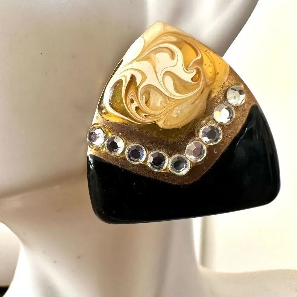 Yellow black rhinestone vintage post earrings